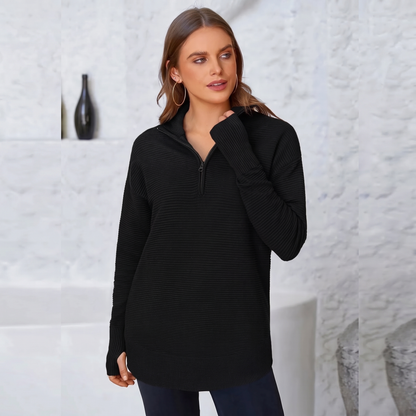 Jersey de Punto con Media Cremallera y Cuello en V