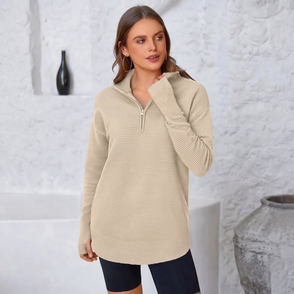 Jersey de Punto con Media Cremallera y Cuello en V