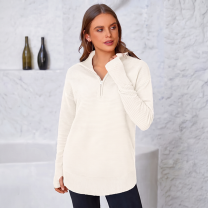 Jersey de Punto con Media Cremallera y Cuello en V